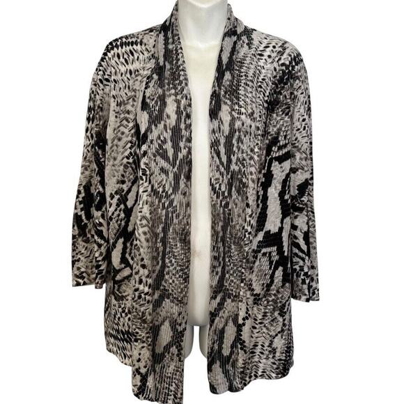 Chicos Womens Linen Cotton Blend Open Cardigan Sweater Snakeskin Knit sz 2 L - Picture 1 of 16